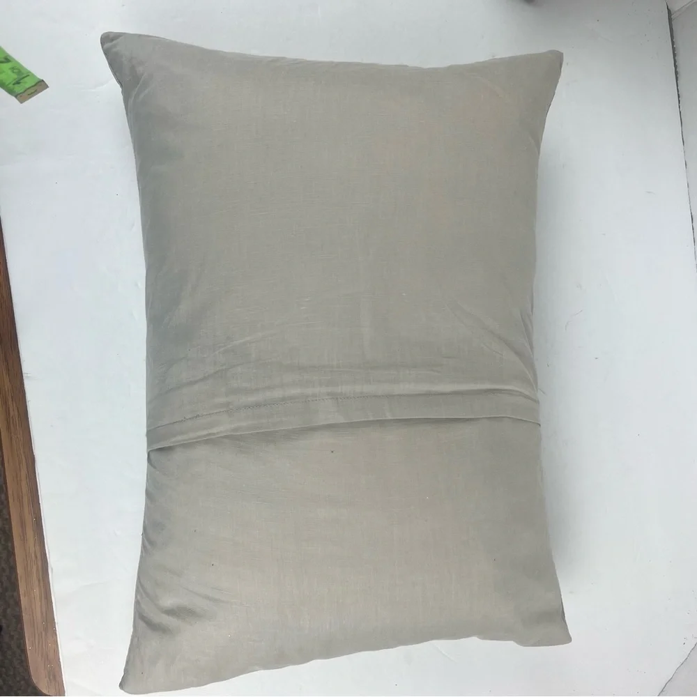 Pair of Barbara Berry grey accent pillows with button & embroidered accents